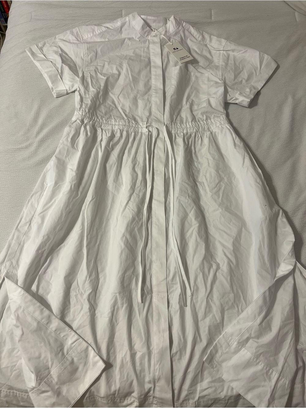 White Maxi Shirt Dress with Drawstring Waist